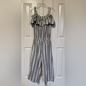 Rafaella Gray White Striped Off-Shoulder Romper Jumpsuit Small